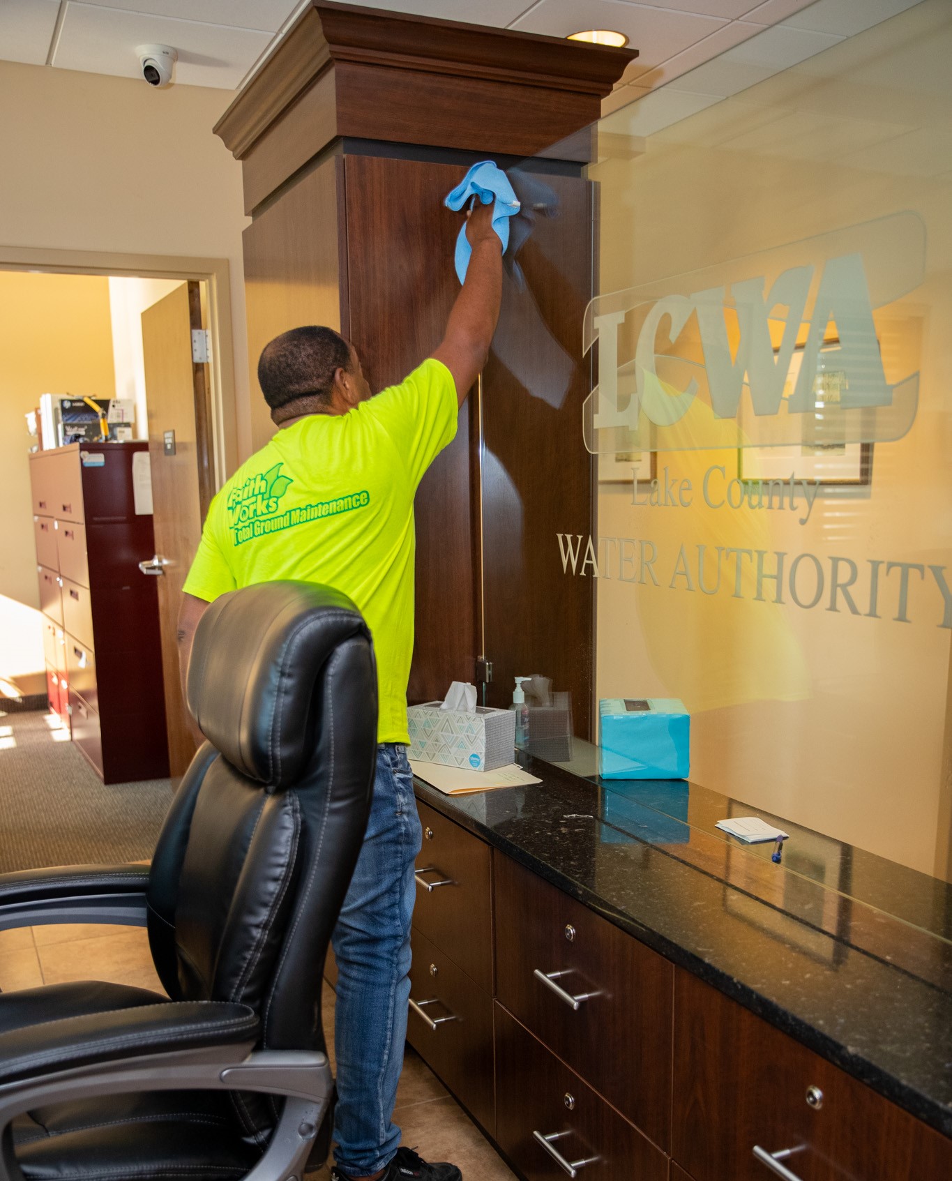 Faithworks team member providing commercial janitorial services